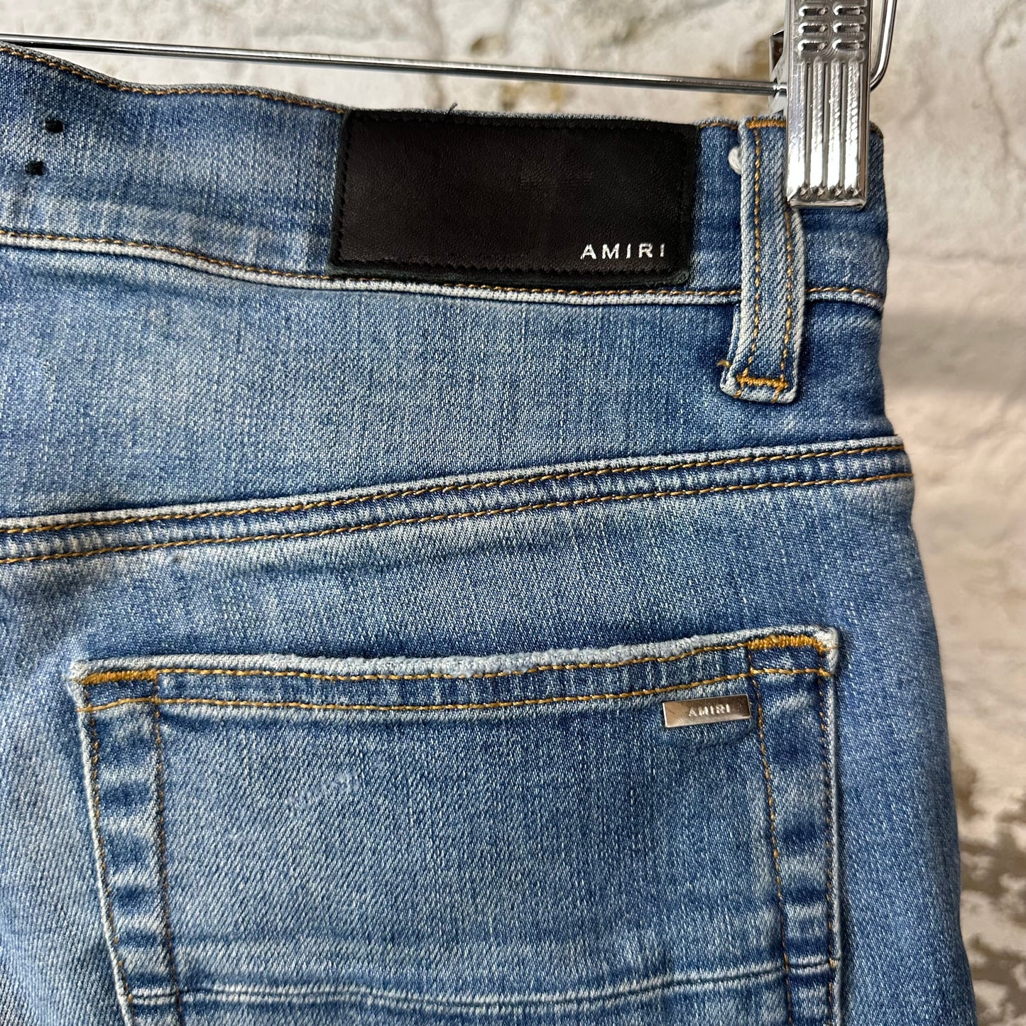 Amiri MX1 Black Leather Dark Blue Denim Jeans Sz 30