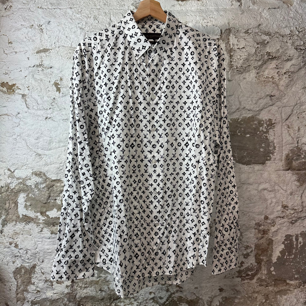 Louis Vuitton Black Monogram White Button Up Shirt Sz XL