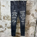 Amiri MX1 Black Paisley Thrasher Grey Denim Jeans Sz 38