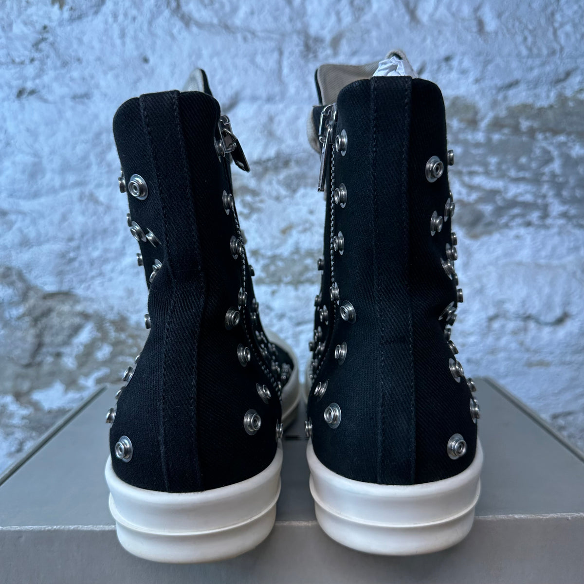 Rick Owens High Studded Eyelettes Black Milk Sneaker Sz 11 (44)