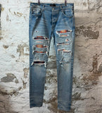 Amiri MX1 Multicolor Flannel Blue Denim Jeans Sz 36