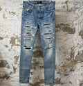 Amiri MX1 Black Multicolor Paisley Blue Denim Jeans Sz 32