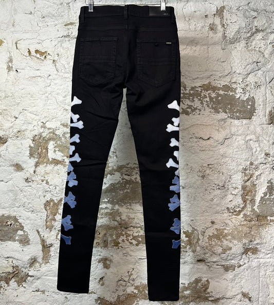 Amiri Knee Rip Blue Gradient Bones Black Denim Jeans Sz 28