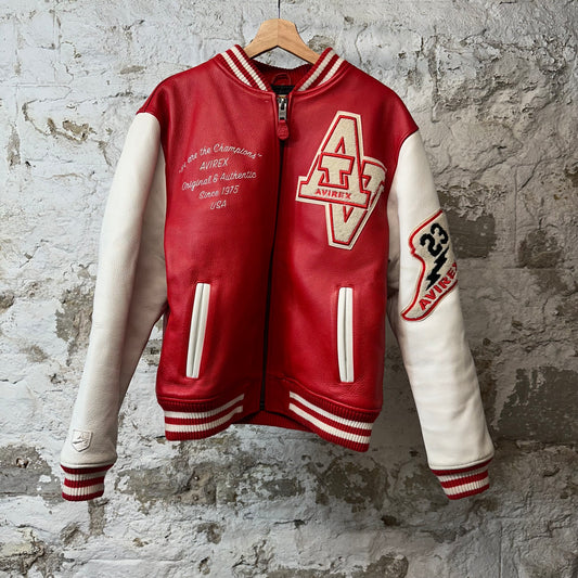 Avirex Wildcats White Red Leather Jacket Sz L