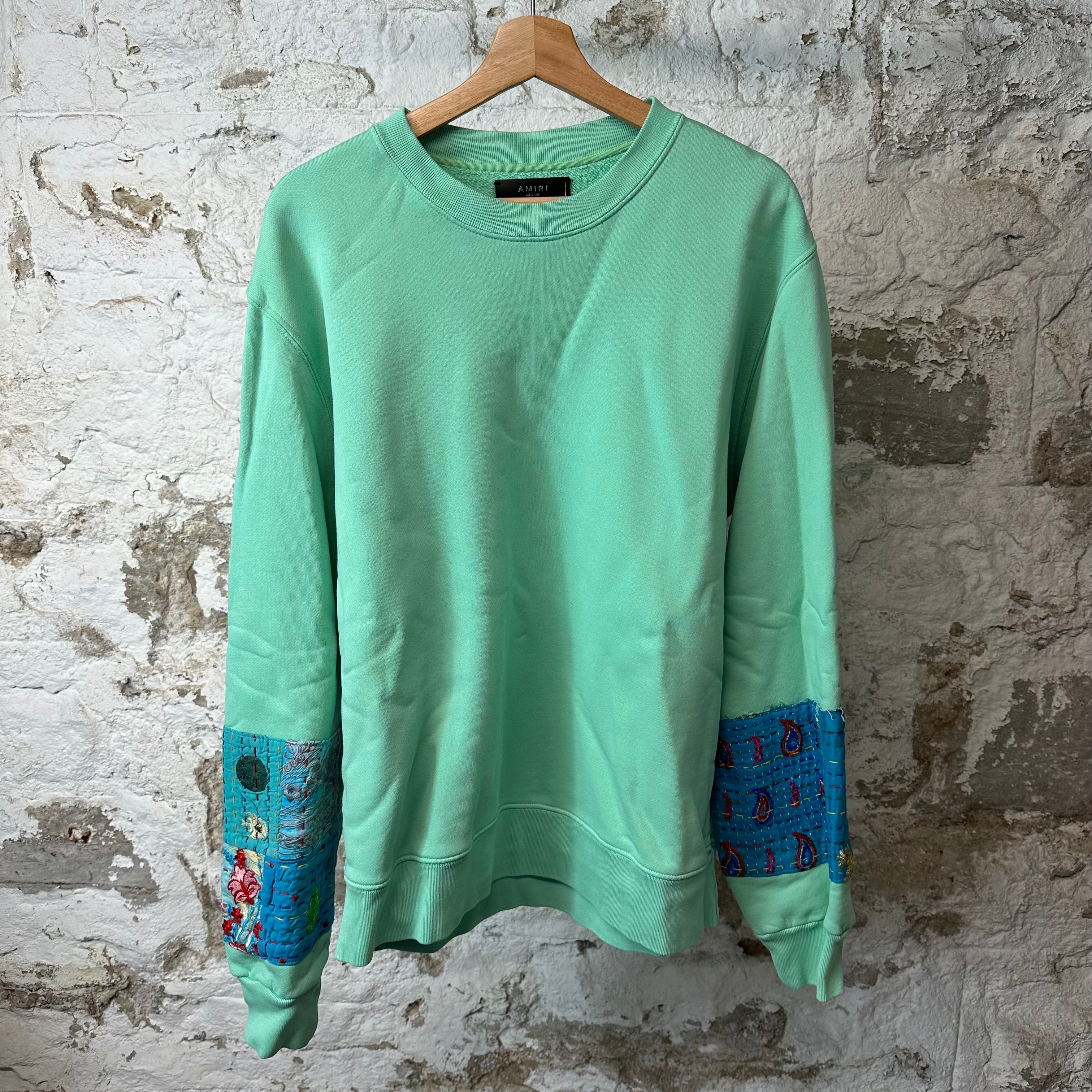 Amiri Quilted Sleeve Patch Crewneck Cyan Green Sz M