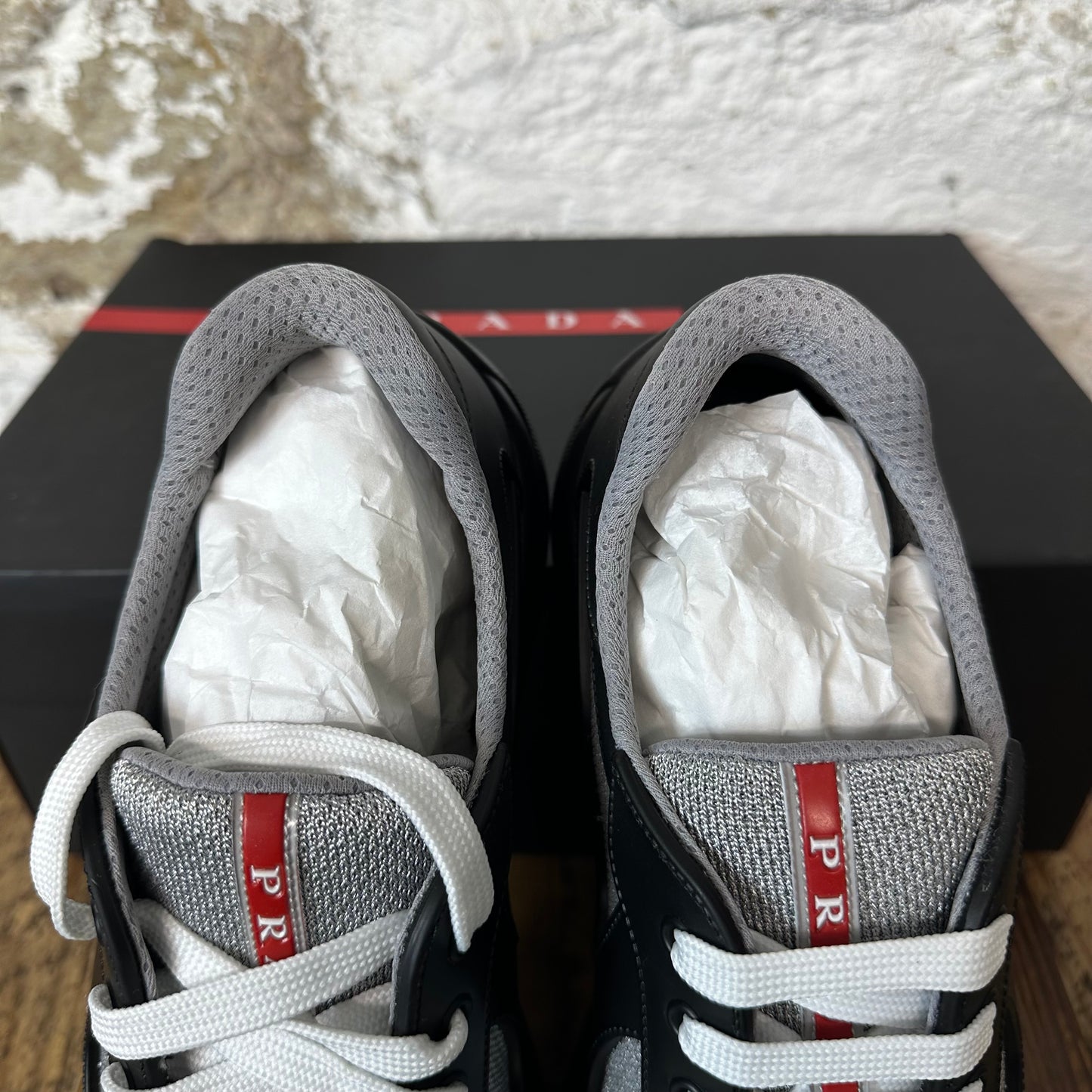 Prada Americas Cup Black Rubber Grey Sneaker Sz 10 (43) DS