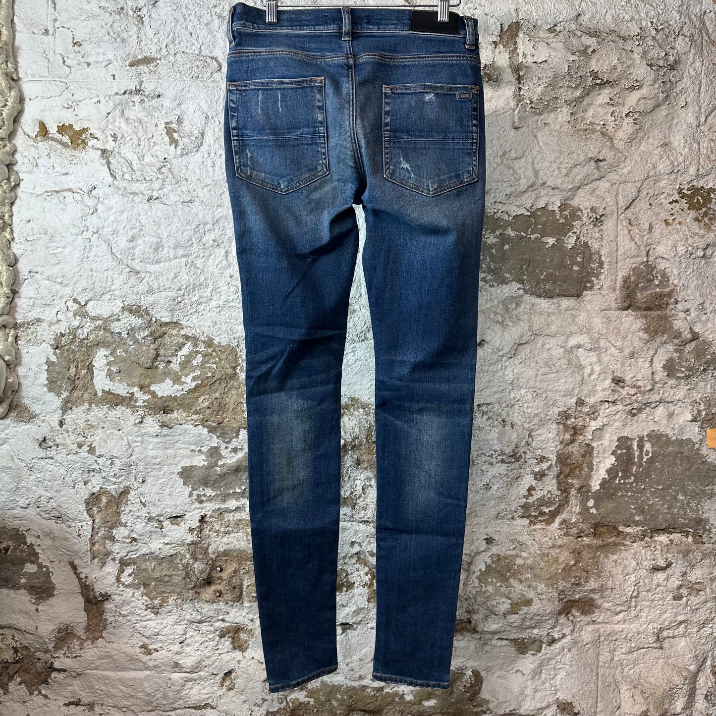 Amiri MX1 Black Leather Patch Dark Blue Denim Jeans Sz 31