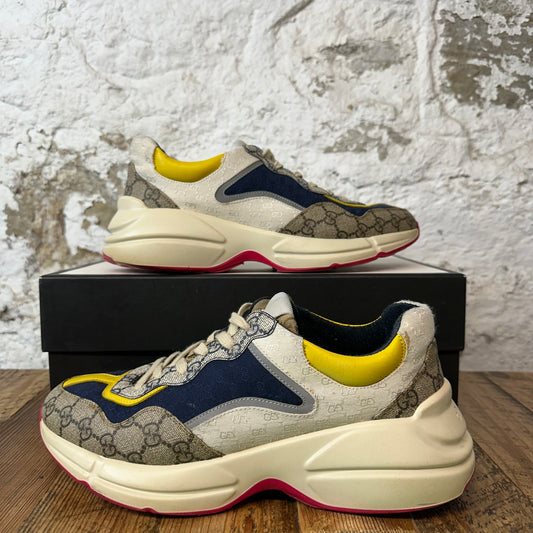 Gucci Rython Navy Yellow White Sneaker Sz 9.5