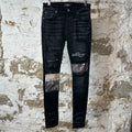 Amiri MX1 Grey Art Patch Black Denim Jeans Sz 28