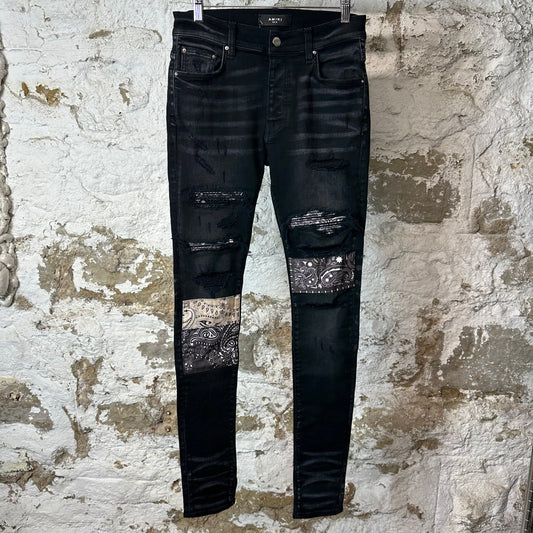 Amiri MX1 Grey Art Patch Black Denim Jeans Sz 28
