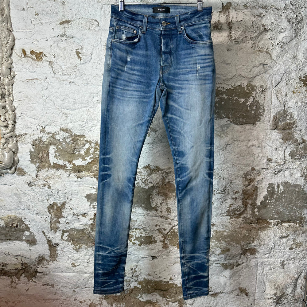 Amiri Plain Blue Honeycomb Denim Jeans Sz 28