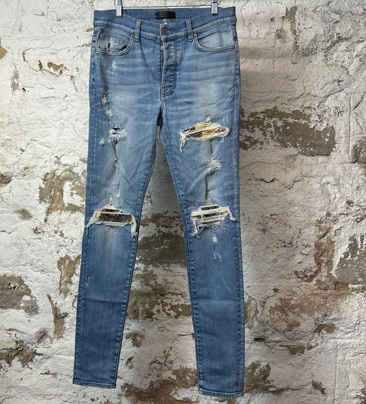 Amiri MX1 Aloha Patch Blue Denim Jeans Sz 33