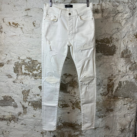 Amiri MX1 White Leather White Denim Jeans Sz 31