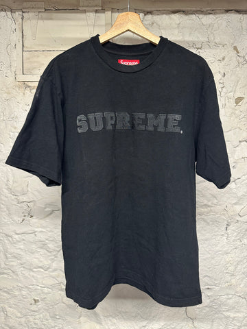 Supreme Black Embroidered Spellout T-Shirt Sz M