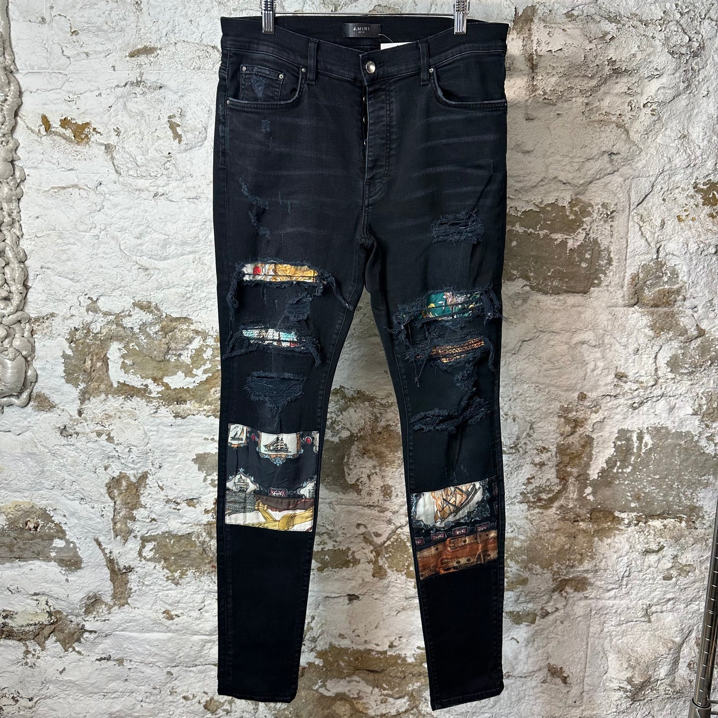 Amiri MX1 Olympic Patches Black Denim Jeans Sz 36