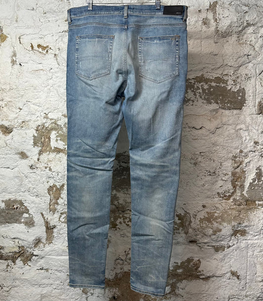 Amiri MX1 Black Leather Blue Denim Jeans Sz 38