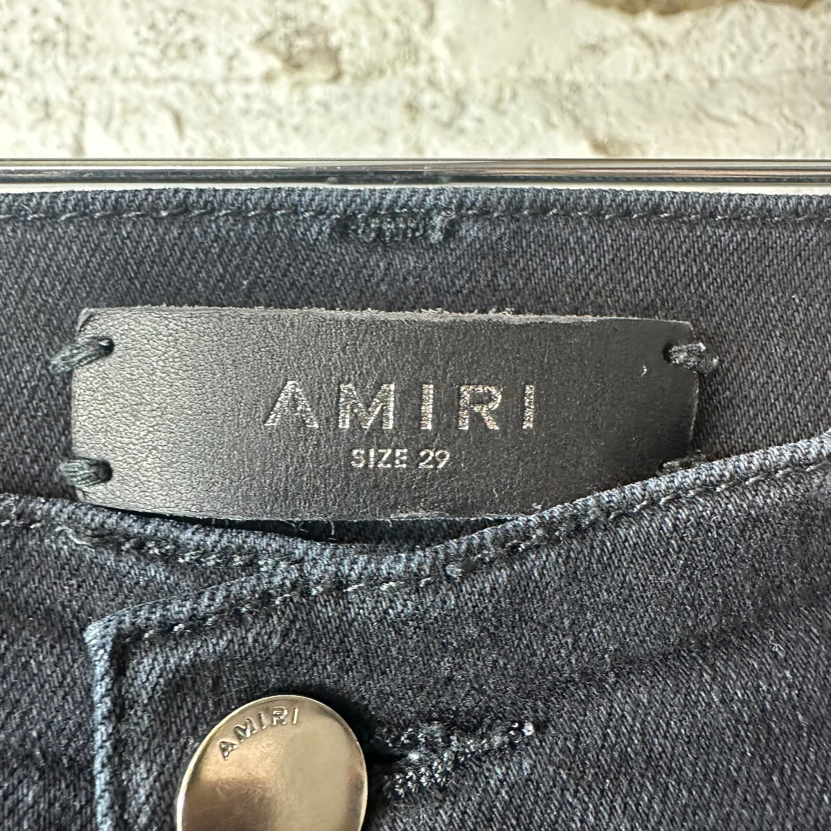 Amiri MX1 Camo Patch Black Denim Jeans Sz 29