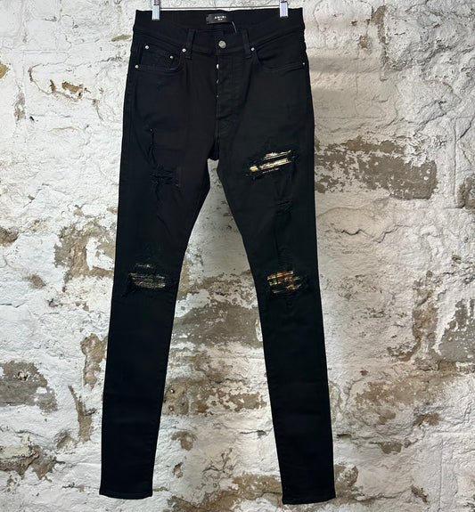 Amiri MX1 Aloha Patch Black Denim Jeans Sz 30