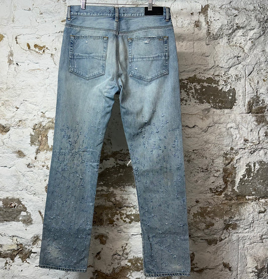 Amiri Knee Rip Shotgun Baggy Blue Denim Jeans Sz 32