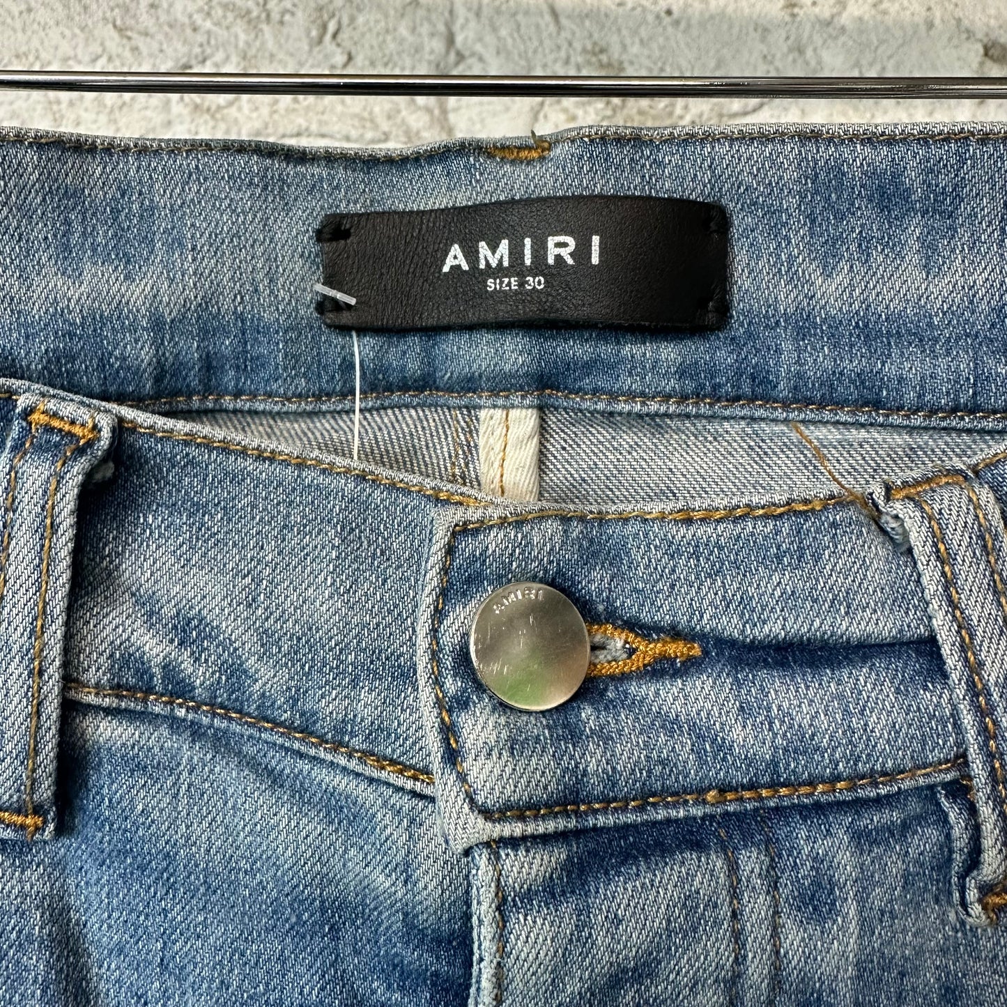 Amiri MX1 Pink Suede Blue Denim Jeans Sz 30