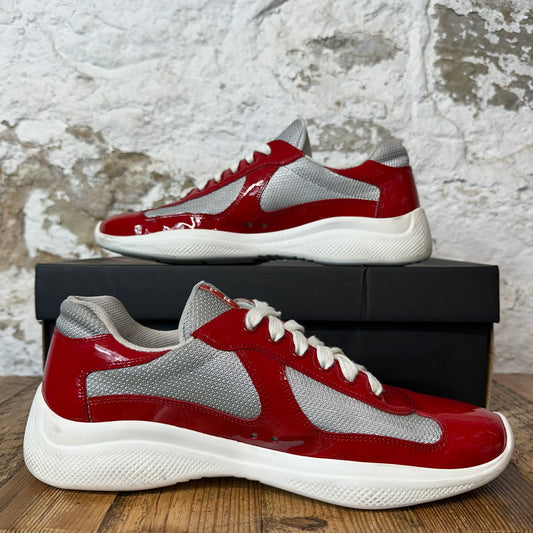 Prada Americas Cup Red Patent Gray Sneaker Sz 9.5