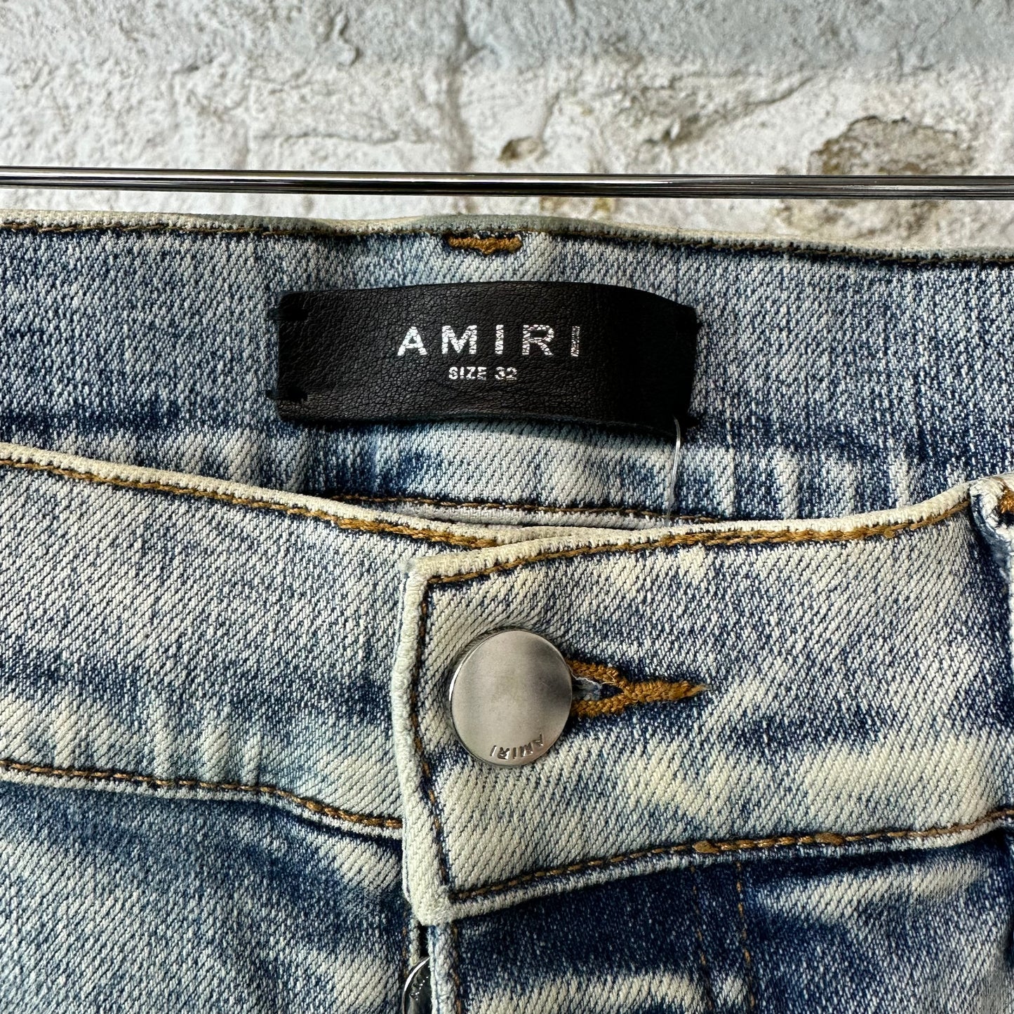 Amiri MX1 Black Leather Washed Blue Denim Jeans Sz 32