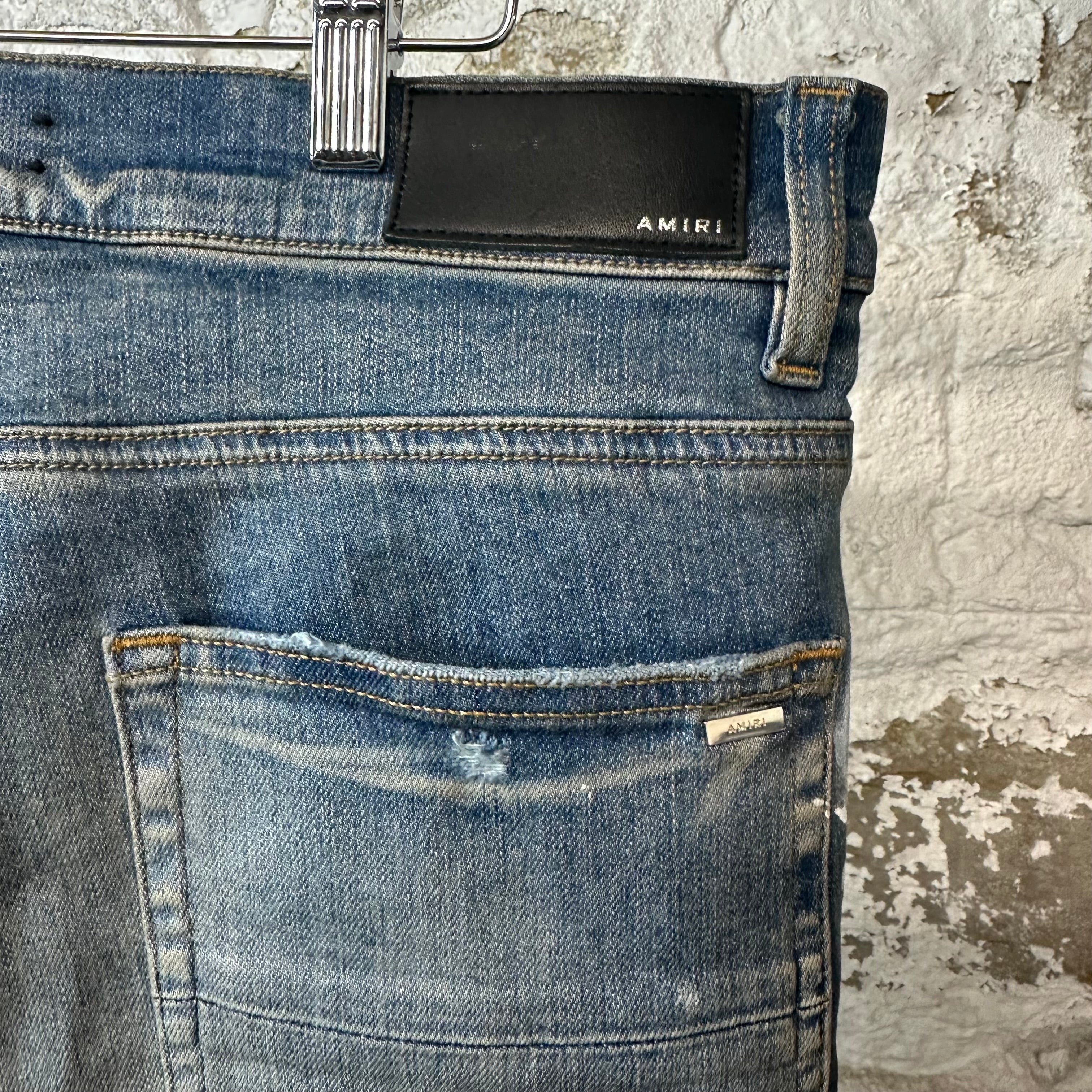パンツ 32 AMIRI PAINT SPLATTER FLARE JEAN Amiri Paint Splatter Blue Flare Denim Jeans Sz 32 – The