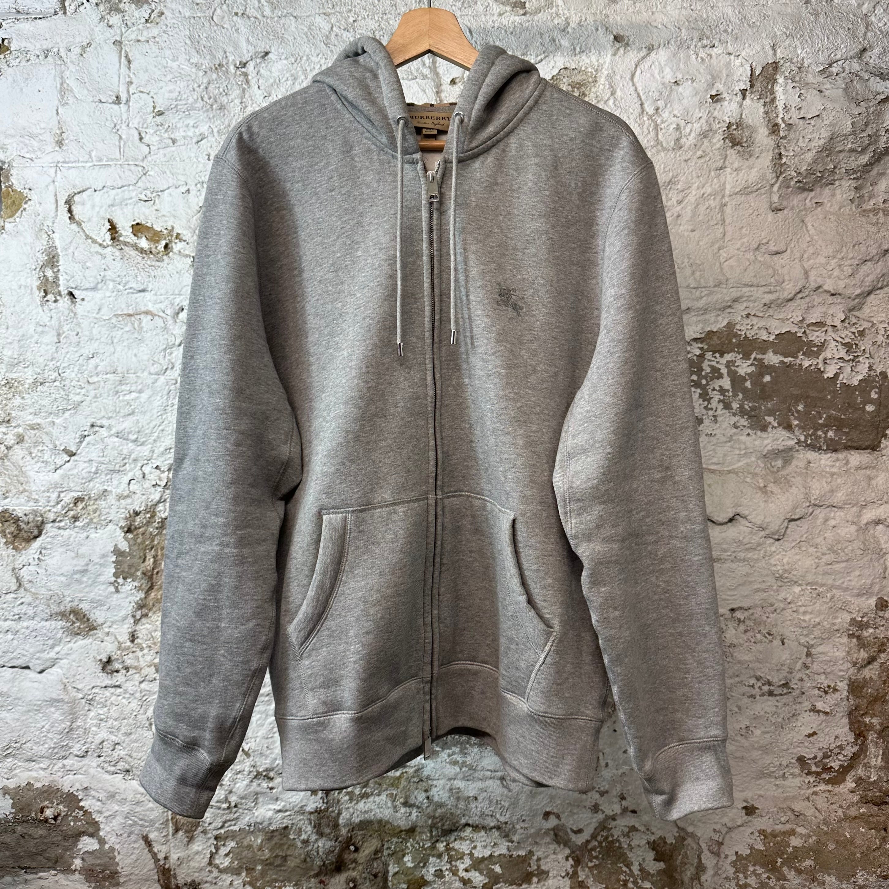 Burberry Small Logo Zip Up Hoodie Gray Sz XL