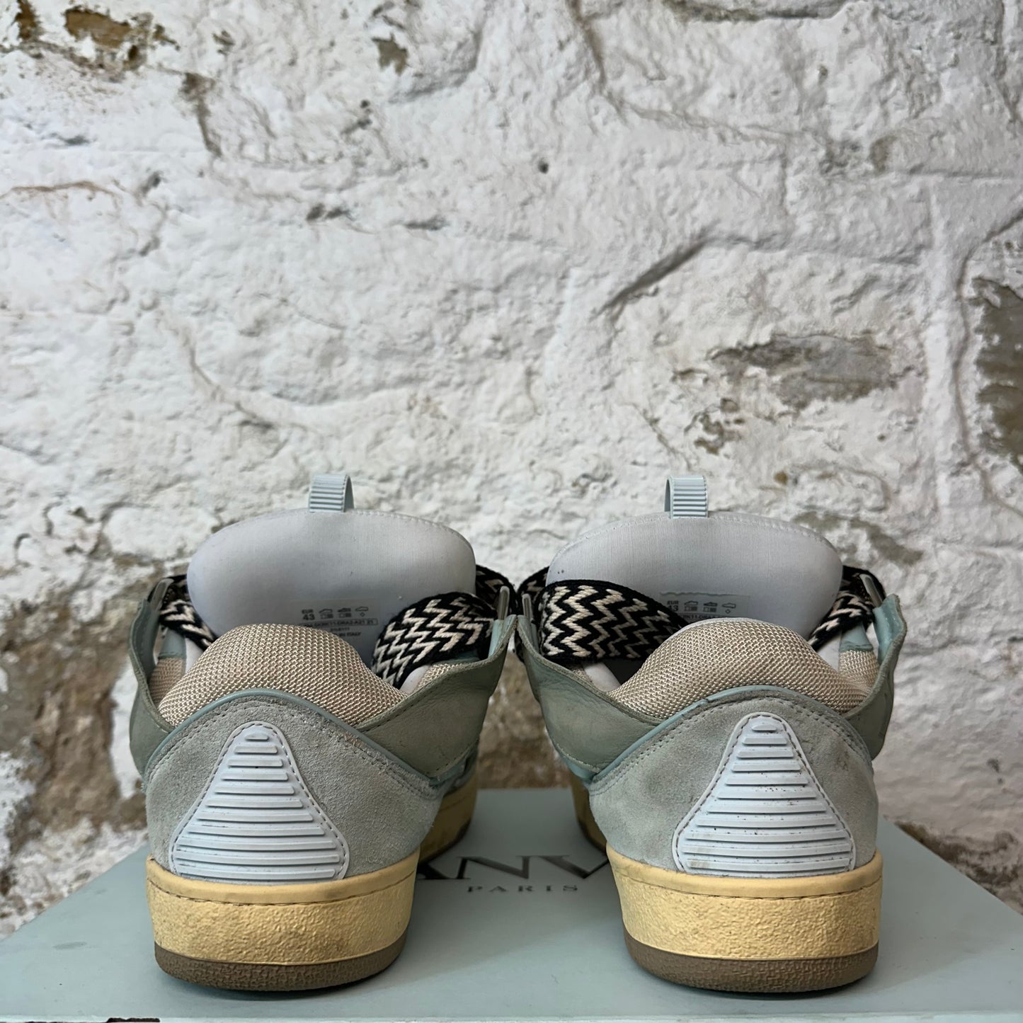Lanvin Curb Black White Lace Green Blue Sneaker Sz 10 (43)
