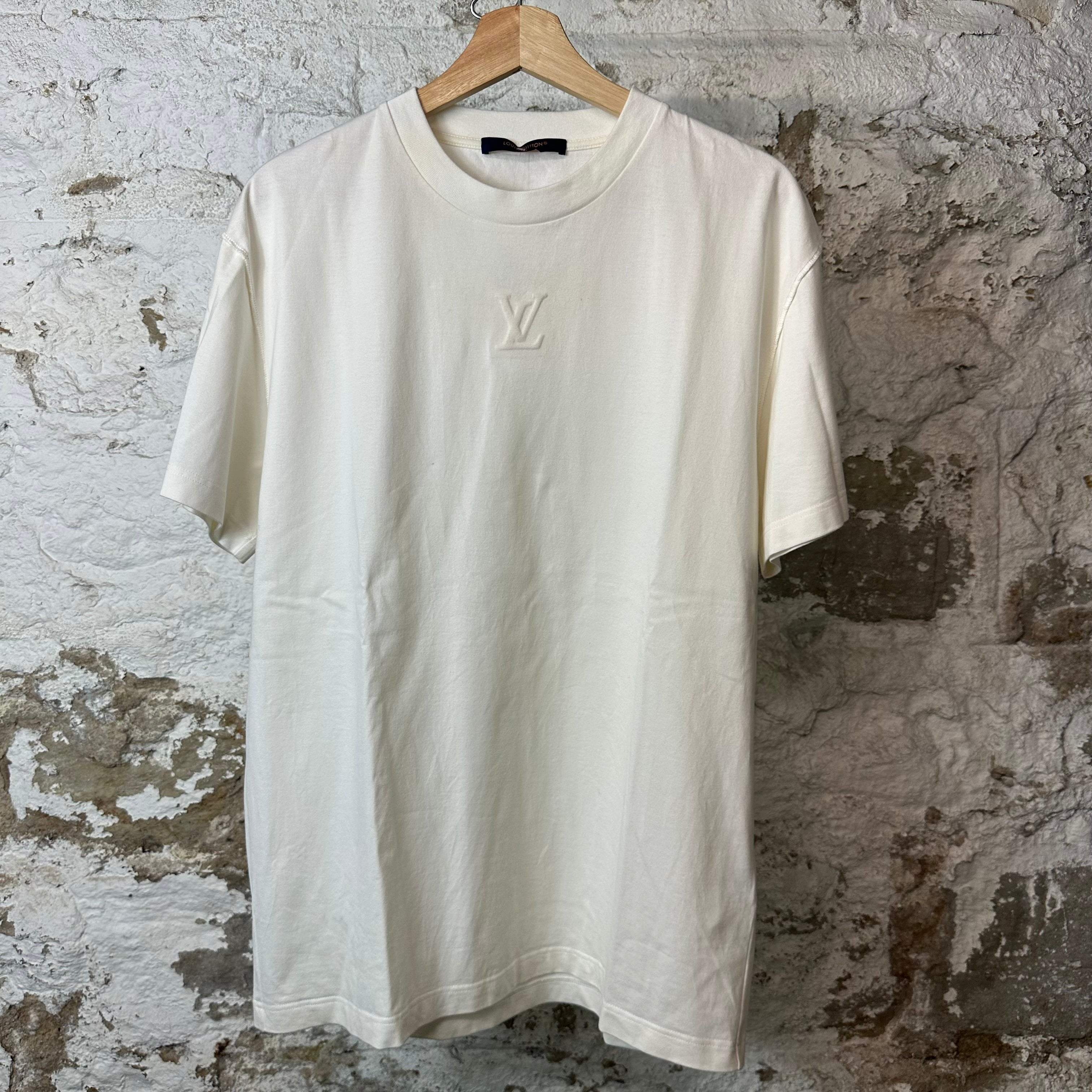 Louis Vuitton Embossed Logo White T-Shirt Sz M