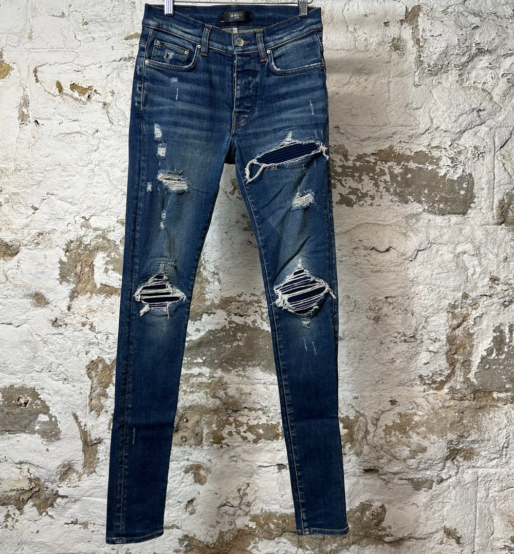 Amiri MX1 Dark Blue Suede Dark Blue Denim Jeans Sz 29