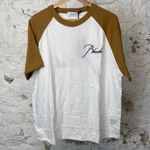 Rhude Brown White Cursive Spellout T-Shirt Sz M DS