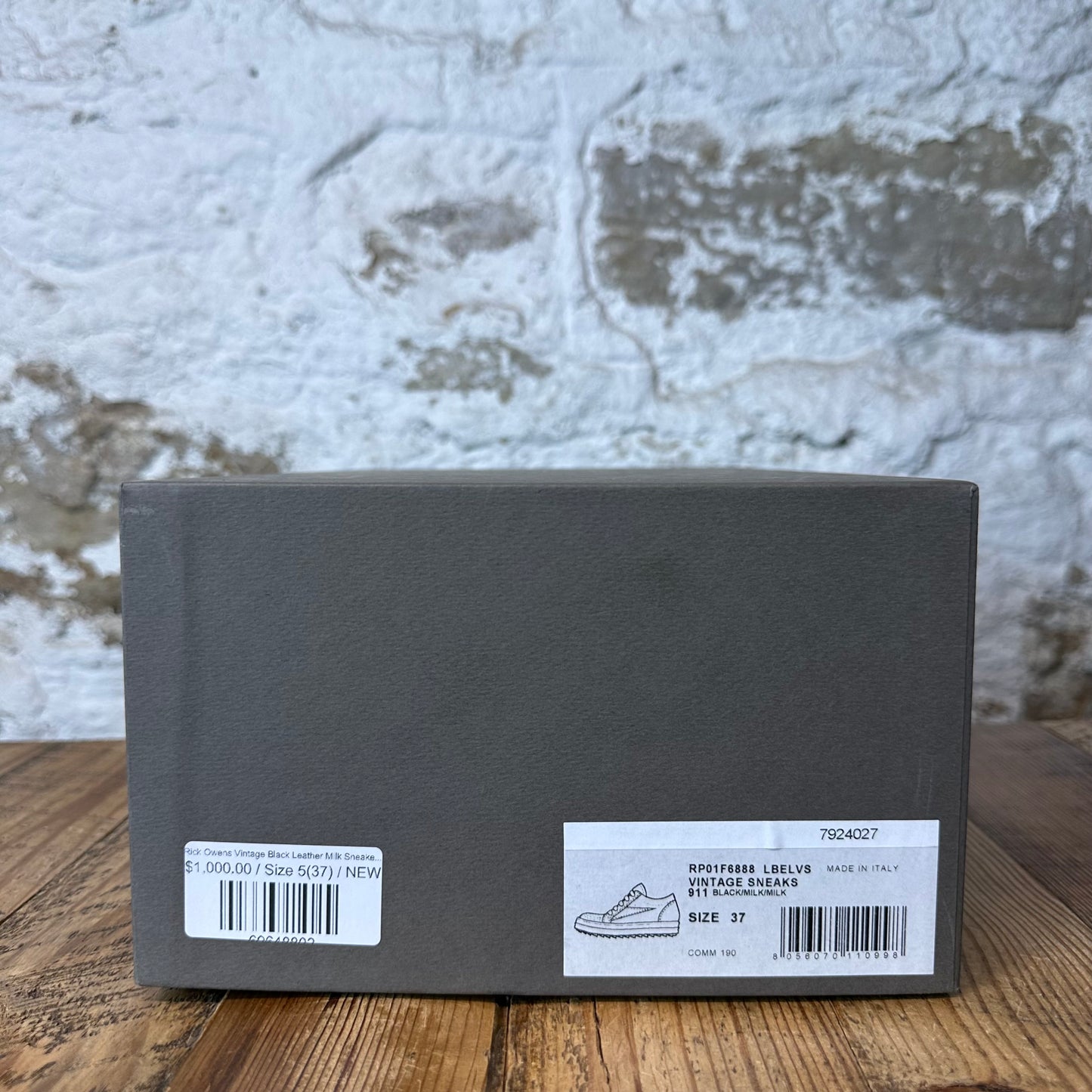 Rick Owens Vintage Black Leather Milk Sneaker Sz 5 (37) DS