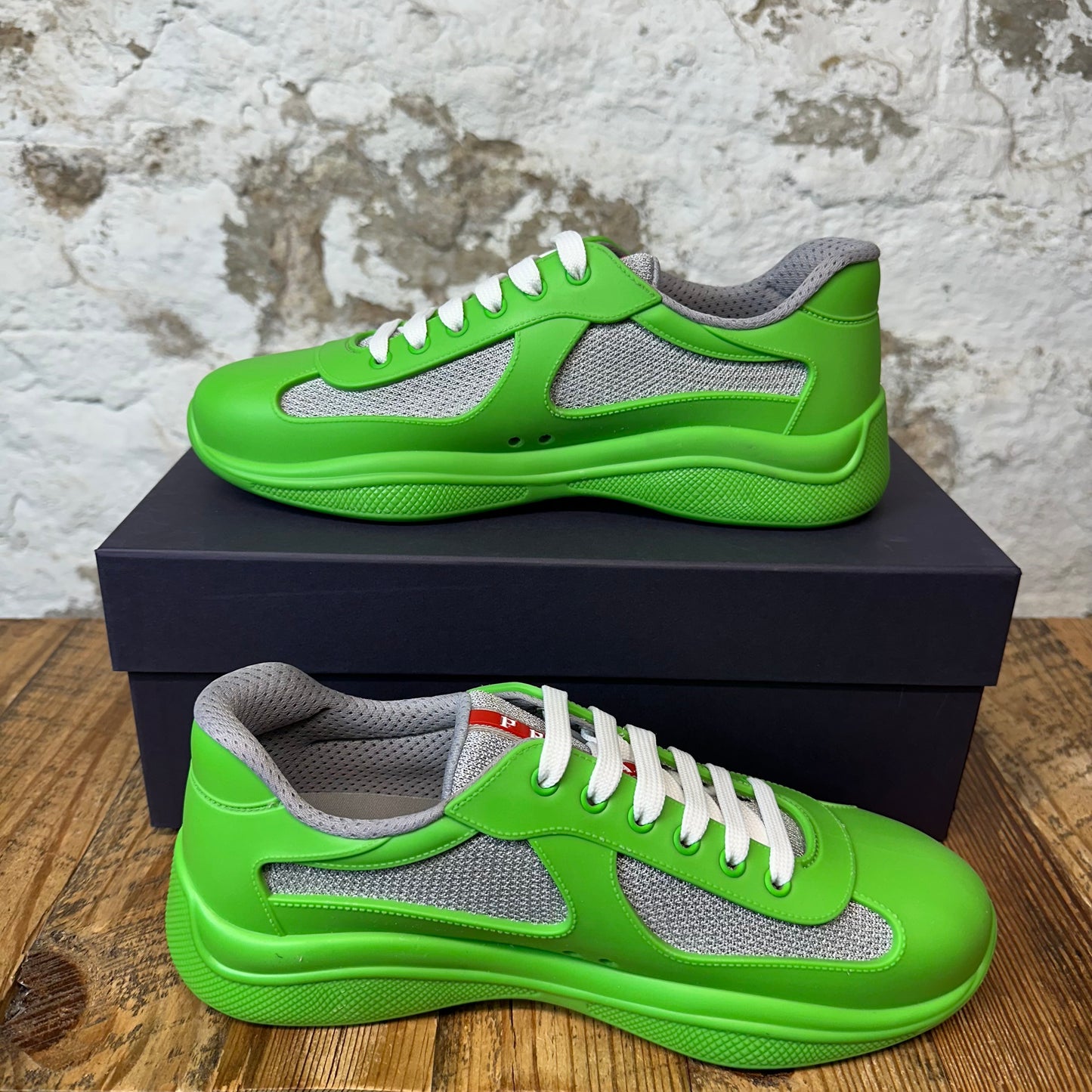 Prada Americas Cup Green Rubber Sneaker Sz 8 (41) DS