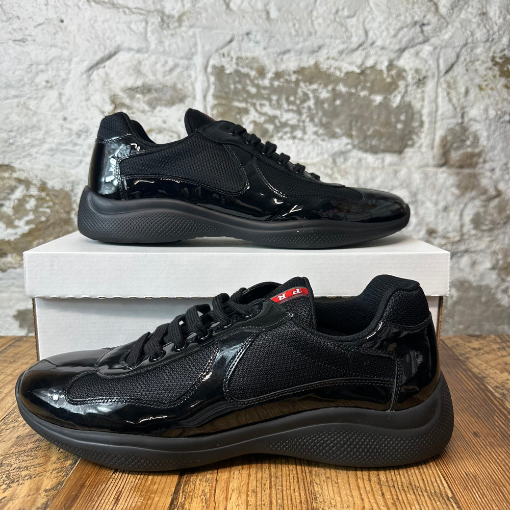 Prada Americas Cup Triple Black Patent Sneaker Sz 11