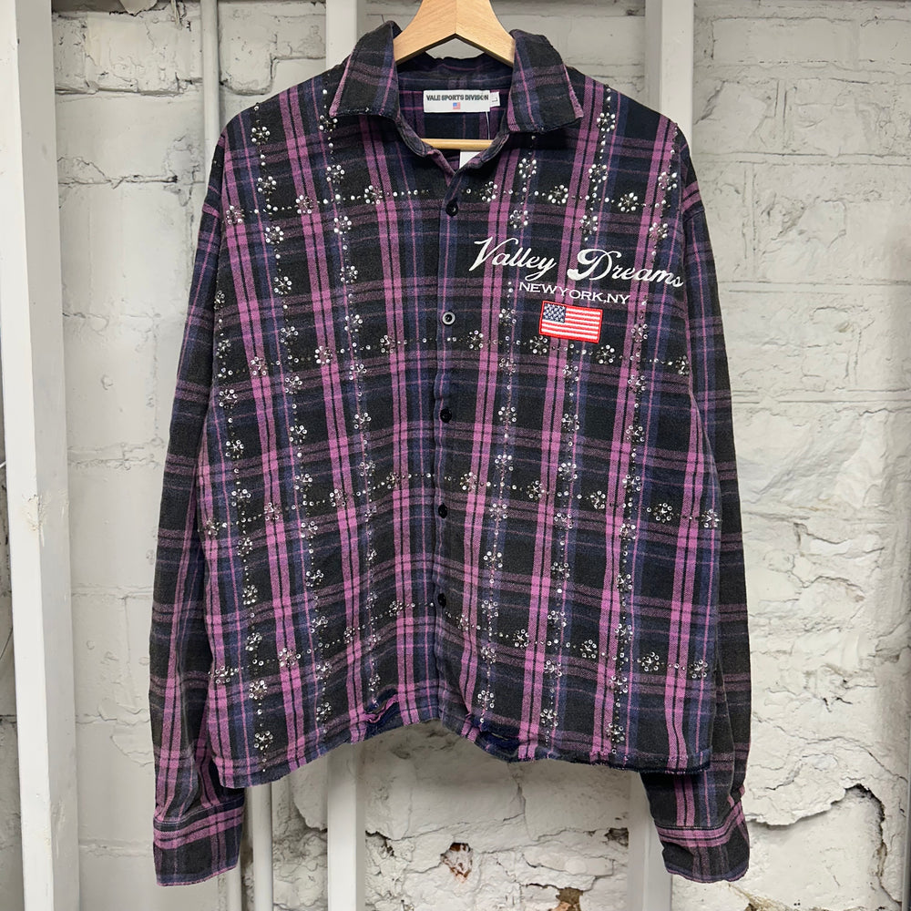 Valley Dreams Rhinestone Purple Black Flannel Sz L