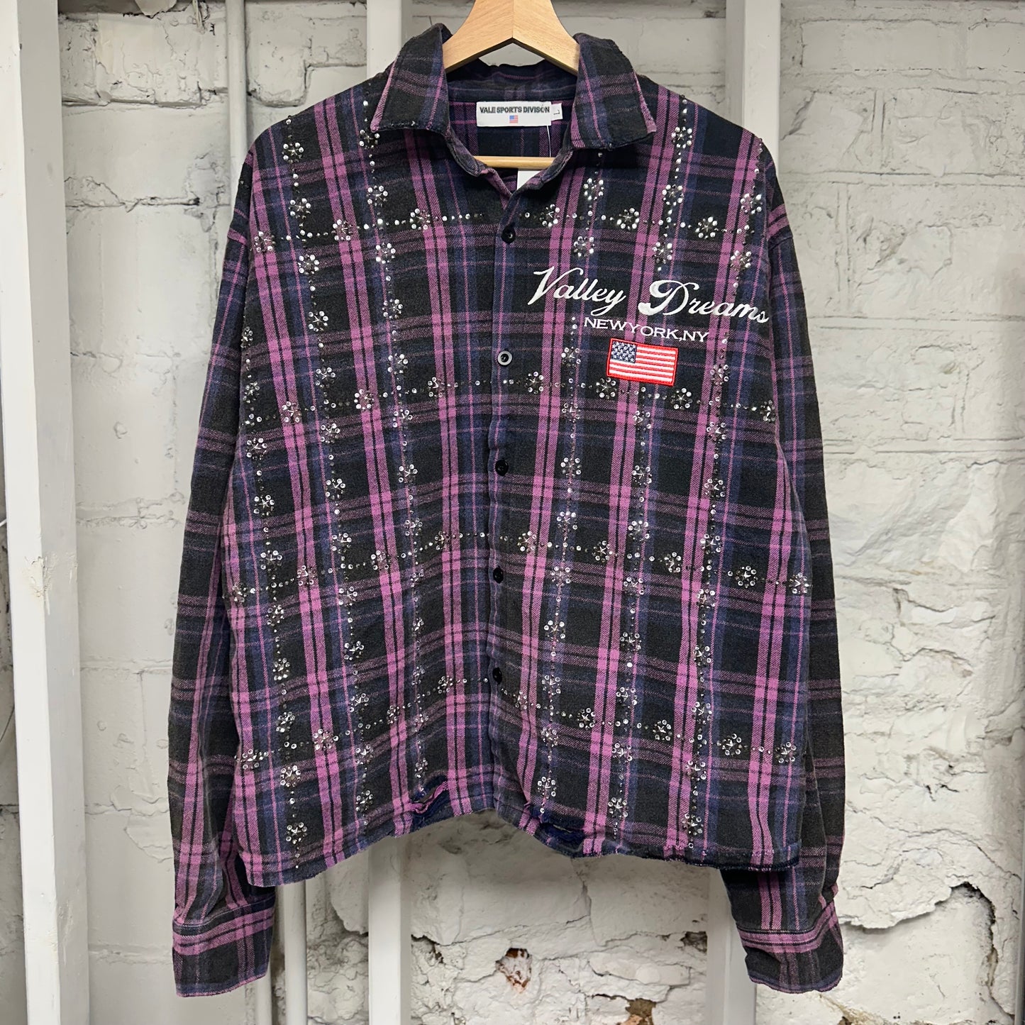 Valley Dreams Rhinestone Purple Black Flannel Sz L