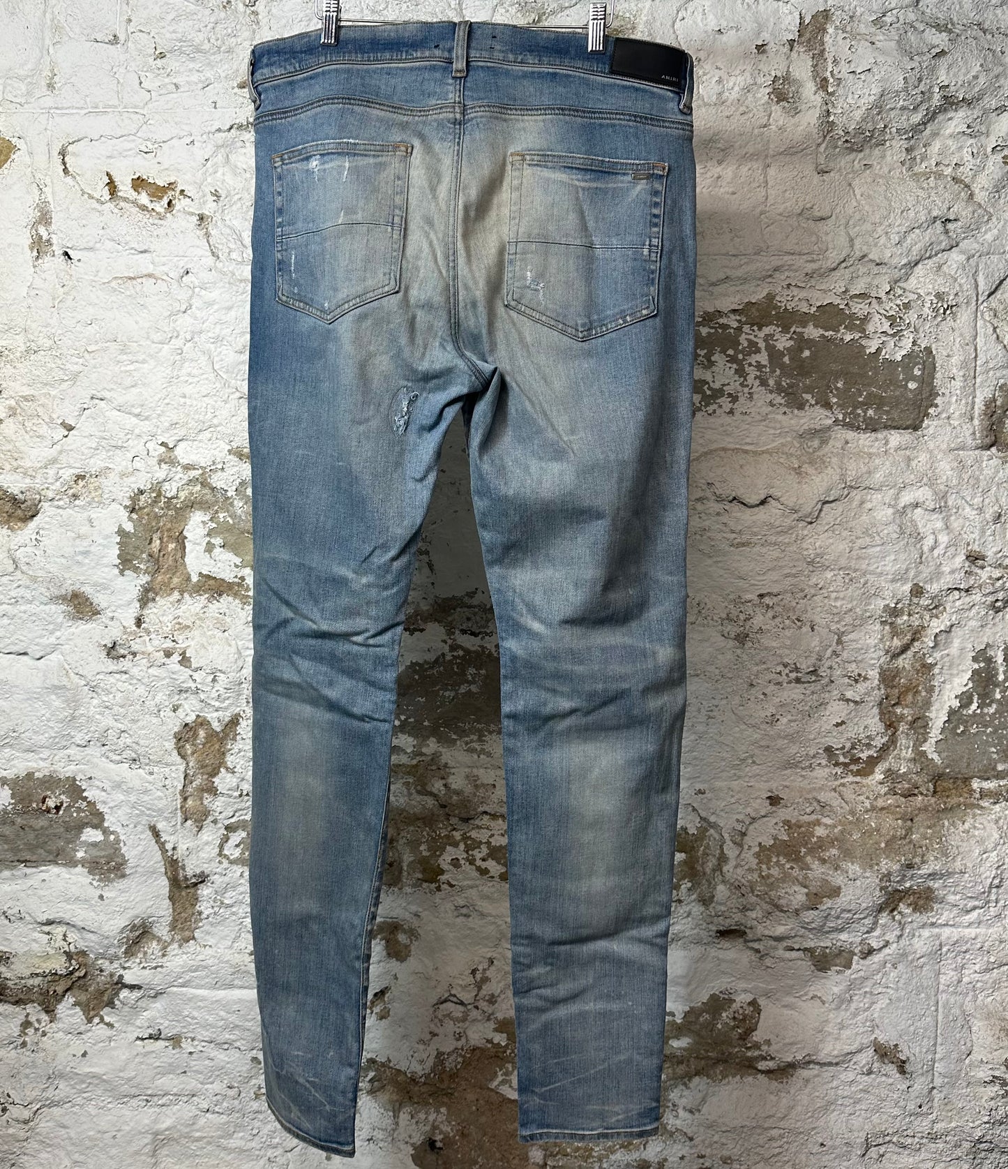 Amiri MX1 Pink Crystal Patch Blue Denim Jeans Sz 38