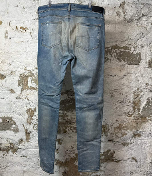 Amiri MX1 Pink Crystal Patch Blue Denim Jeans Sz 38
