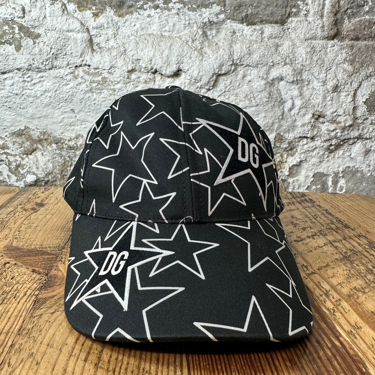 Dolce Gabbana White Stars Black Hat Sz L