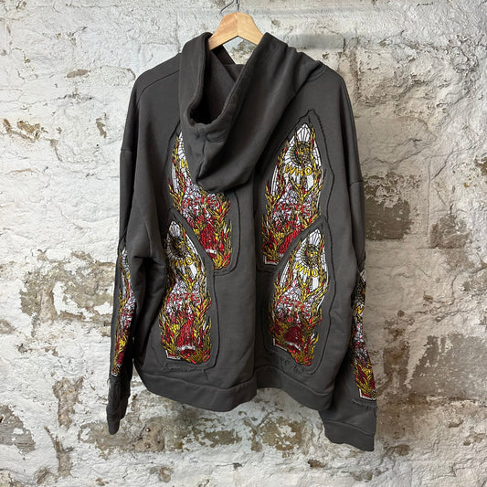 Who Decides War Flame Stained Glass Hoodie Grey Sz L