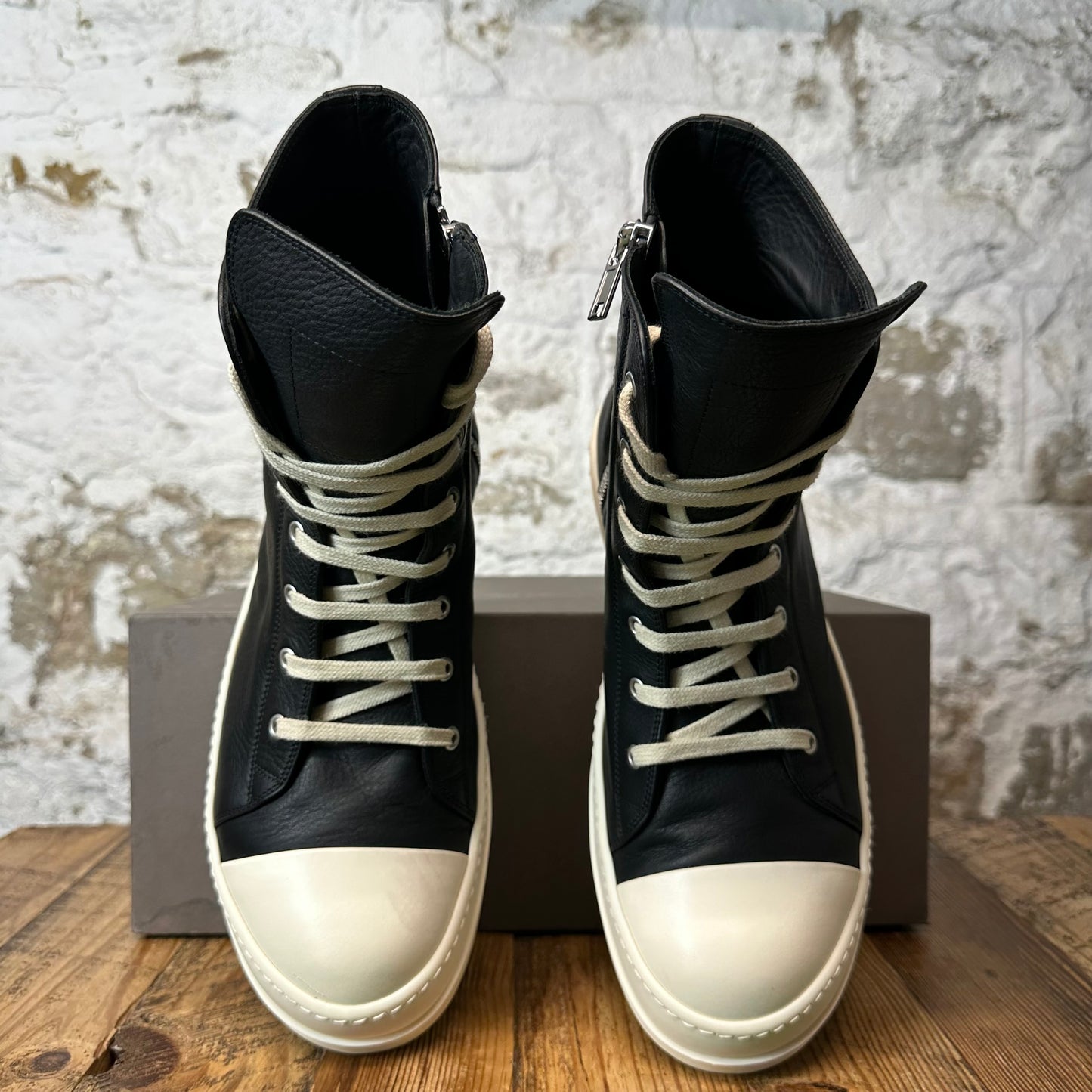 Rick Owens High Black Leather Milk Sneaker Sz 12 (45)
