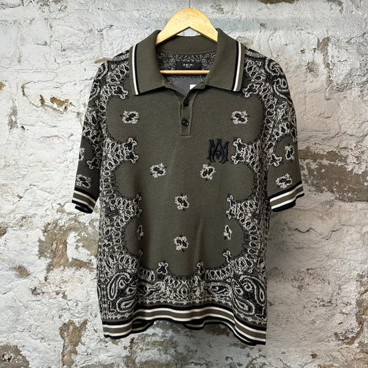 Amiri White Paisley Polo Shirt Olive Sz M