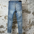 Amiri Distress Side Spell Blue Denim Jeans Sz 33