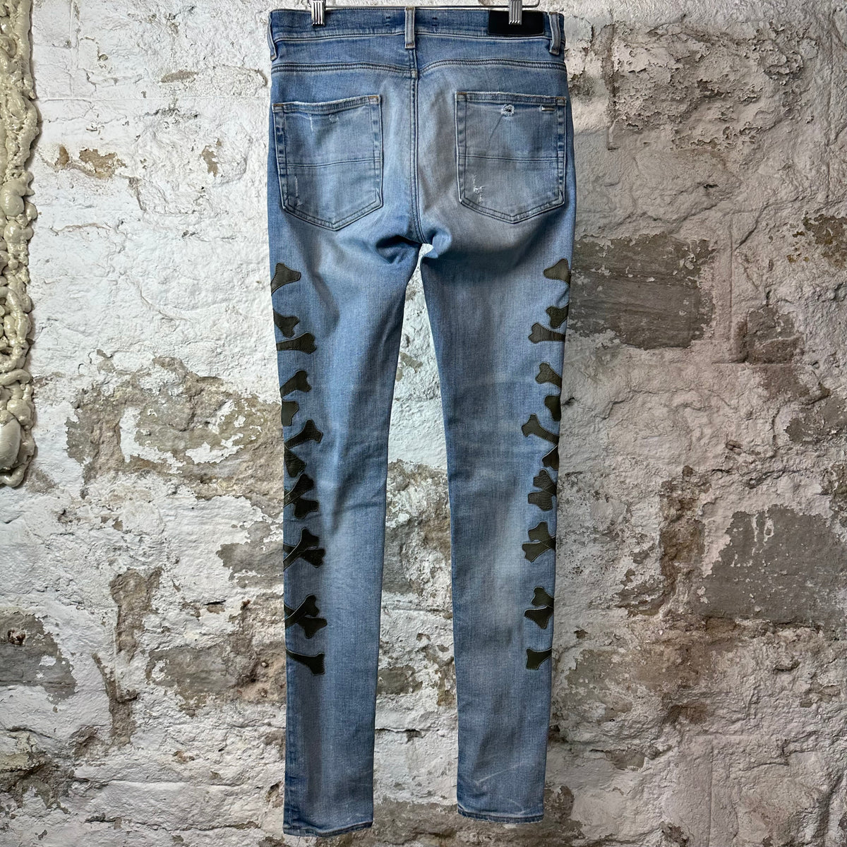Amiri Green Camo Bones Blue Denim Jeans Sz 30