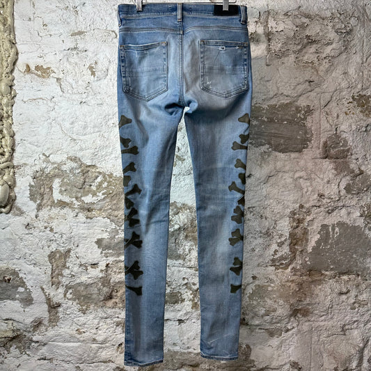 Amiri Green Camo Bones Blue Denim Jeans Sz 30