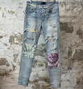 Amiri MX1 Tie-Dye Patches Blue Denim Jeans Sz 31