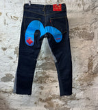 Evisu Dark Blue Raw Denim Jeans Sz 32