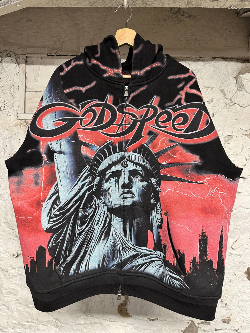 Godspeed Staute Of Liberty Lightning Zip Up Hoodie Sz XL
