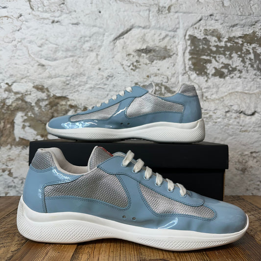 Prada Americas Cup Celeste Patent Gray White Sneaker Sz 14.5